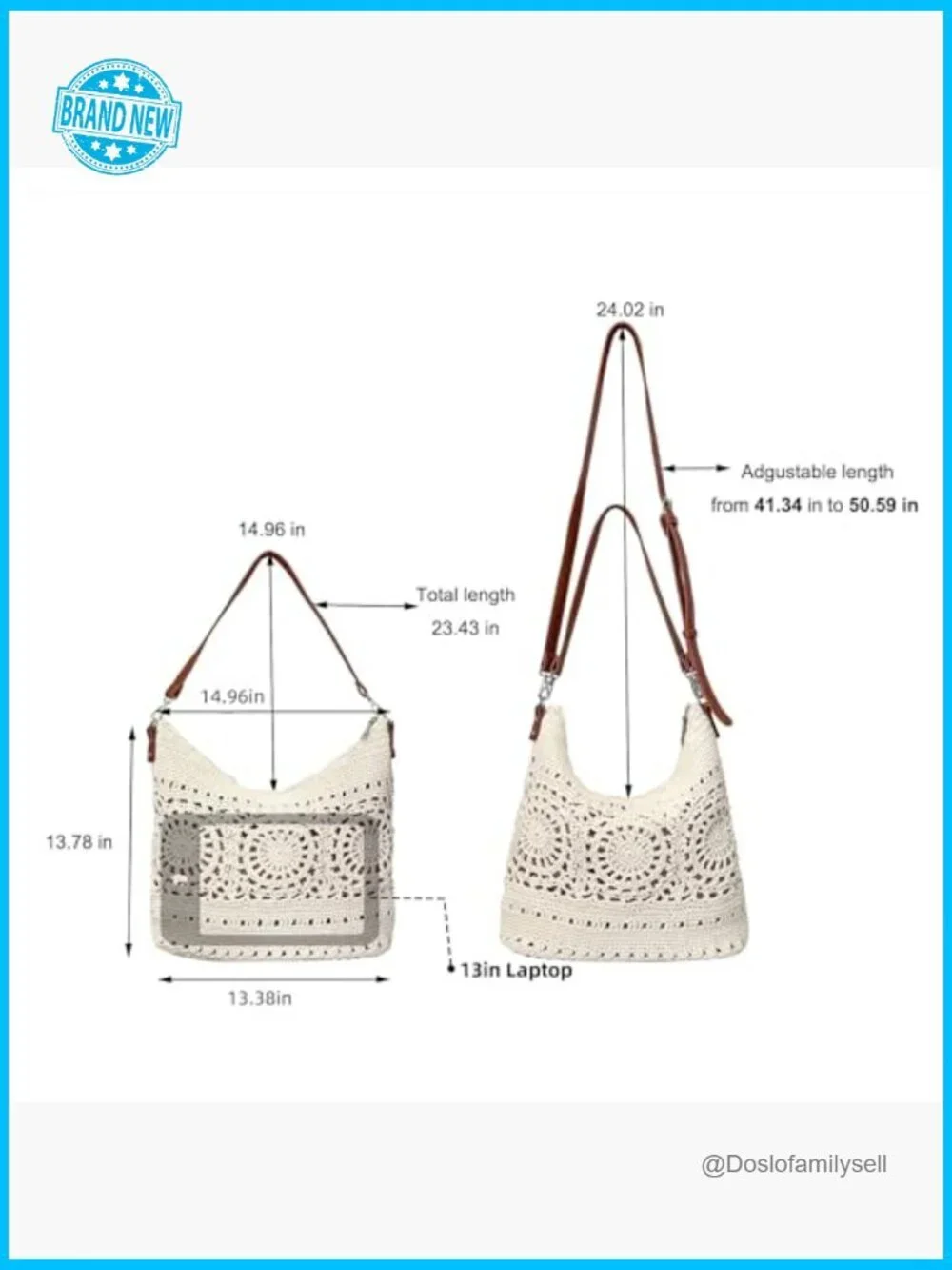 Handmade Crochet Hobo Bag Large Crossbody Shoulder Purse Boho Y2K